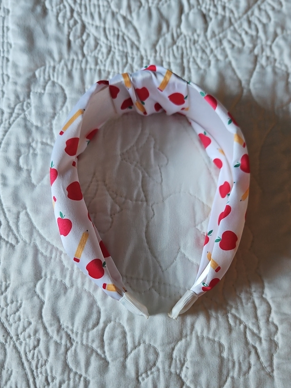 Target White Headband with Red Apple & Yellow Pencil Print